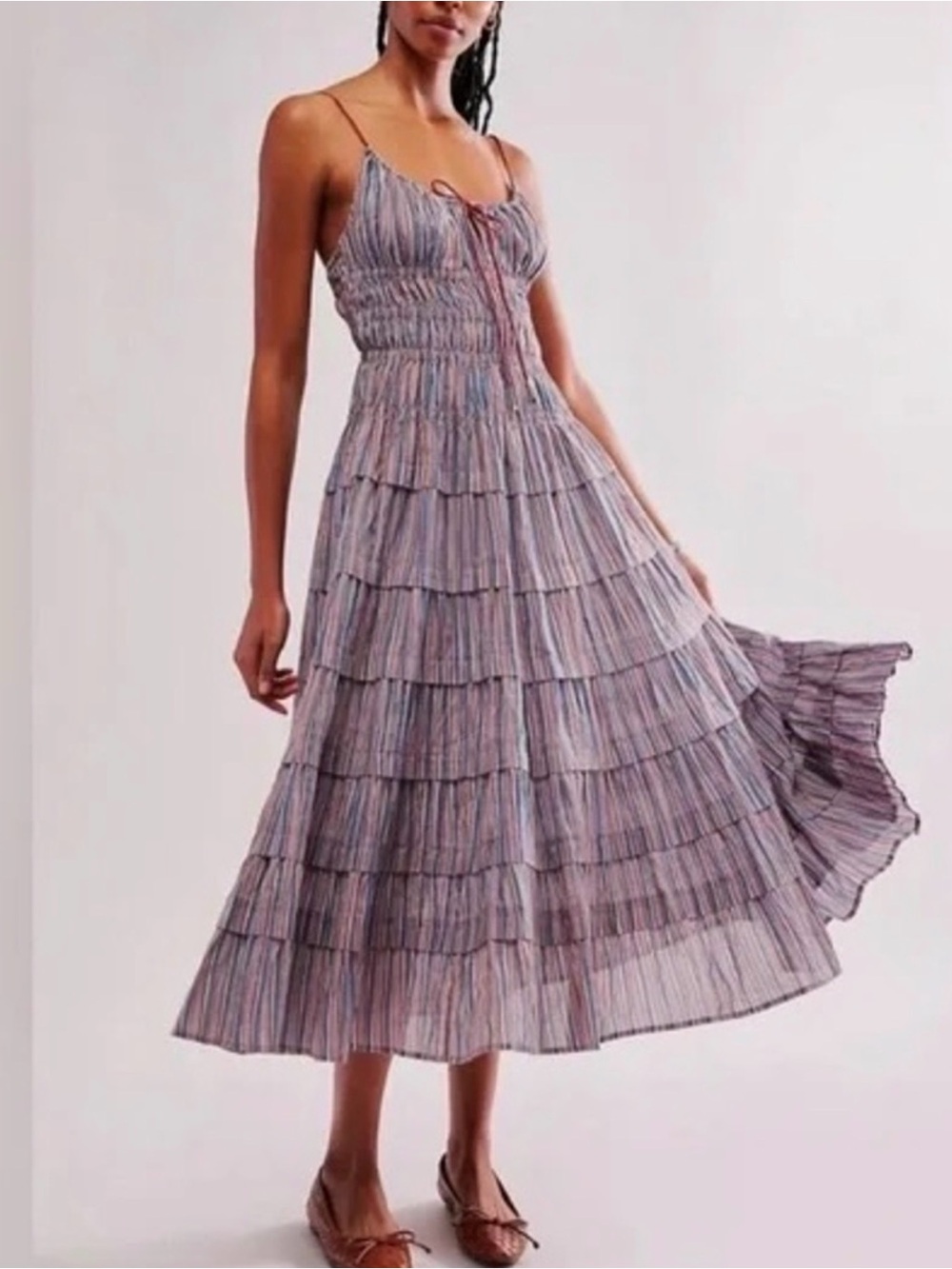 Free people Tiered Striped Midi Sundress in Lavender Blue